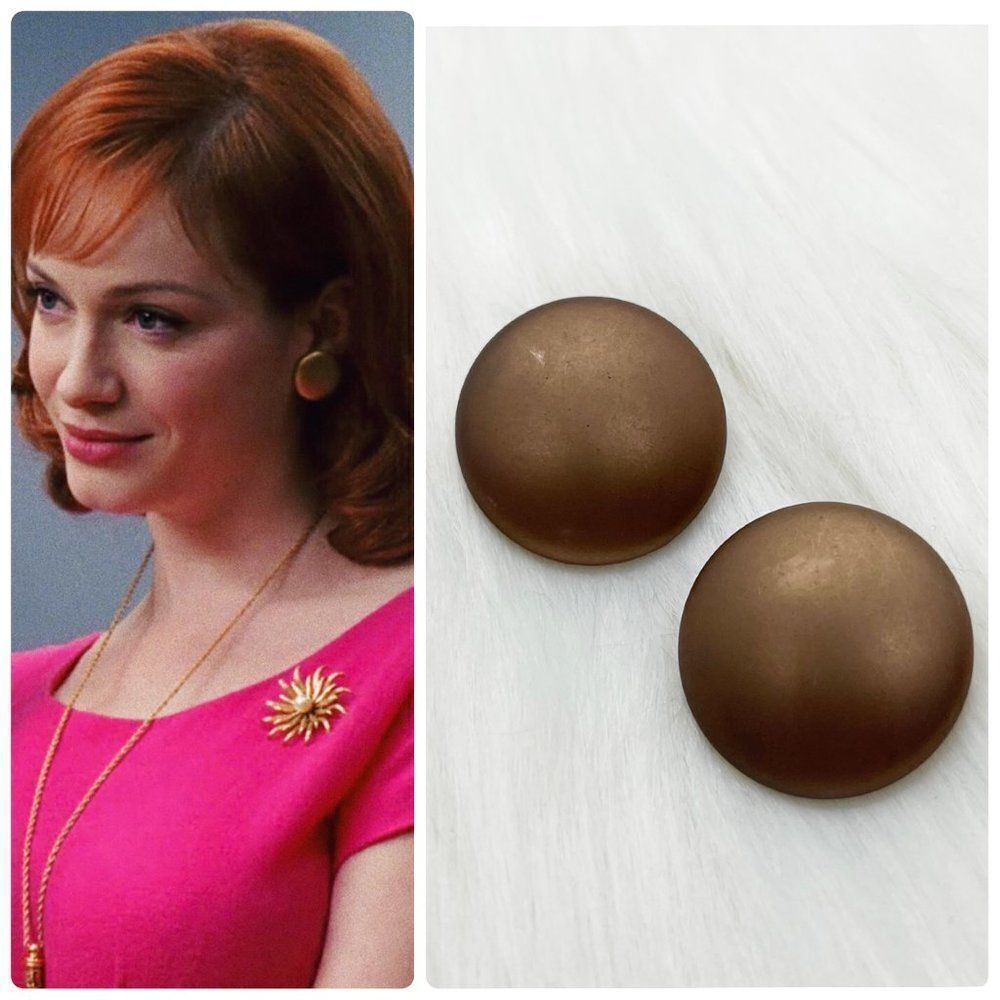 🔮 5/$25 Vintage 1960s Matte‎ Metallic Bronze Circles Clip On Earrings
